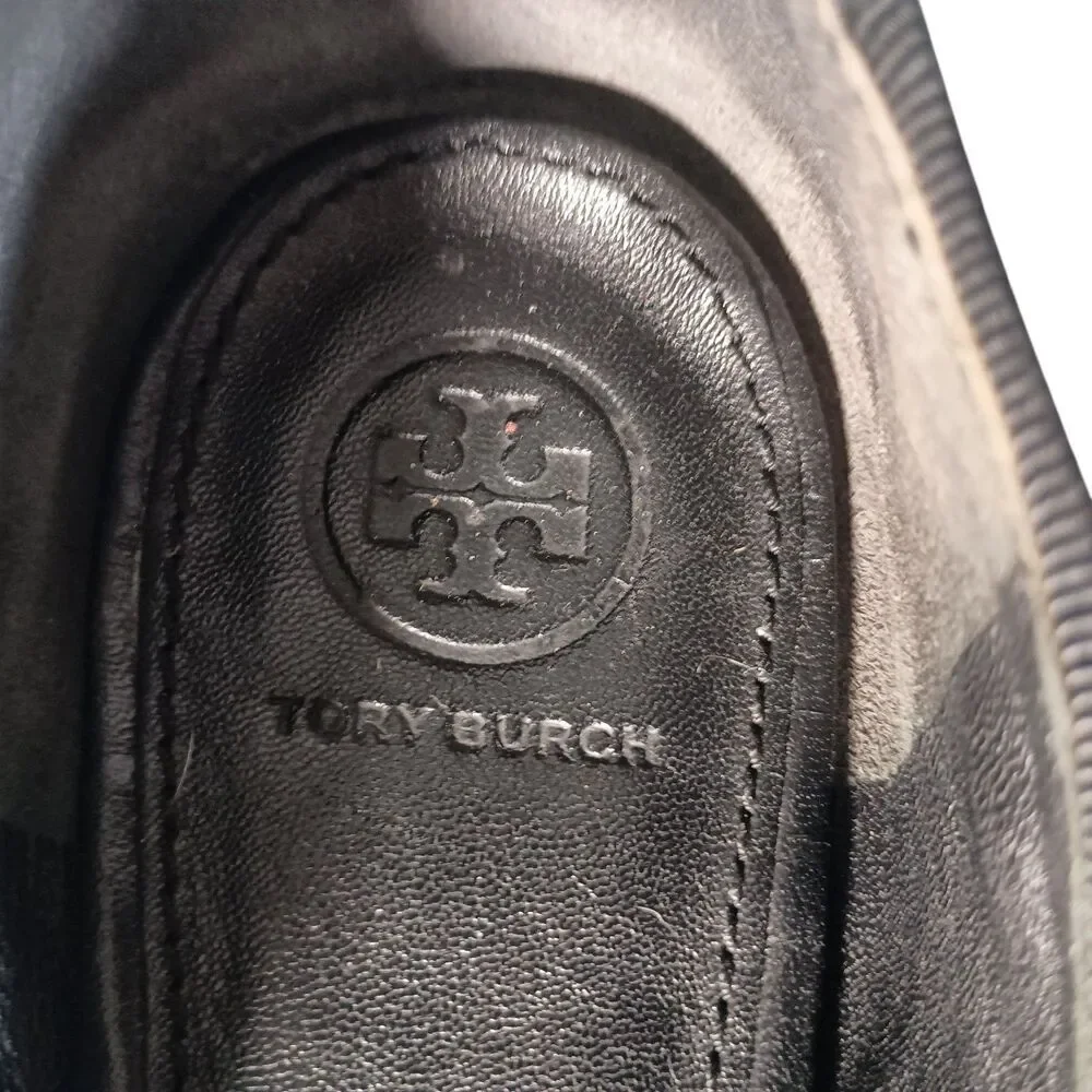 Tory Burch Black Floral Embroidered Smoking Slippers Flat Shoe Loafer Leather 9
